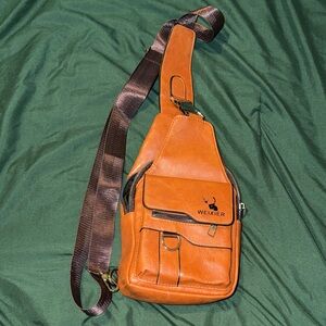 Weixier Men's Brown Leather crossbody/belt Bag
